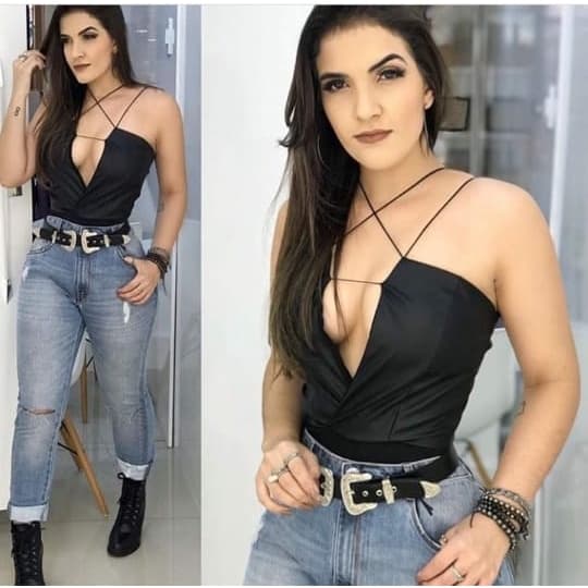 Body Blusa Decote Em Tira Cirre Blusinha Couro Ecologico