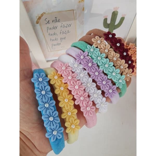 faixinha com flor para bebê / faixinha floral com pérolas
