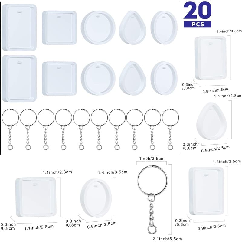 20pcs Conjunto De Molde De Silicone Para Pingente Chaveiro De Resina Com Tarraxa