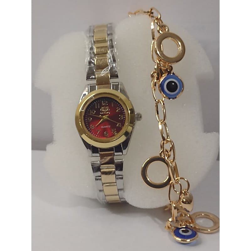 kit relógio feminino pulseira oriment prova dágua 50 metros