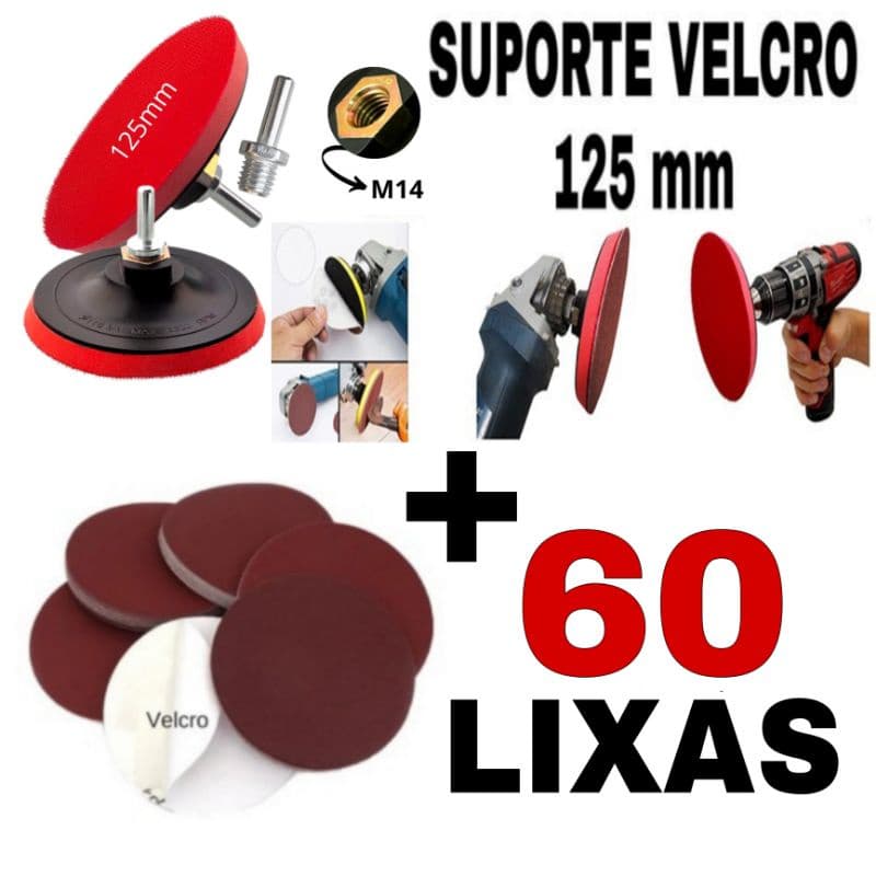 Suporte Velcro + 60 Lixas Disco Para Parafusadeira/ Esmerilhadeira Pronta Entrega