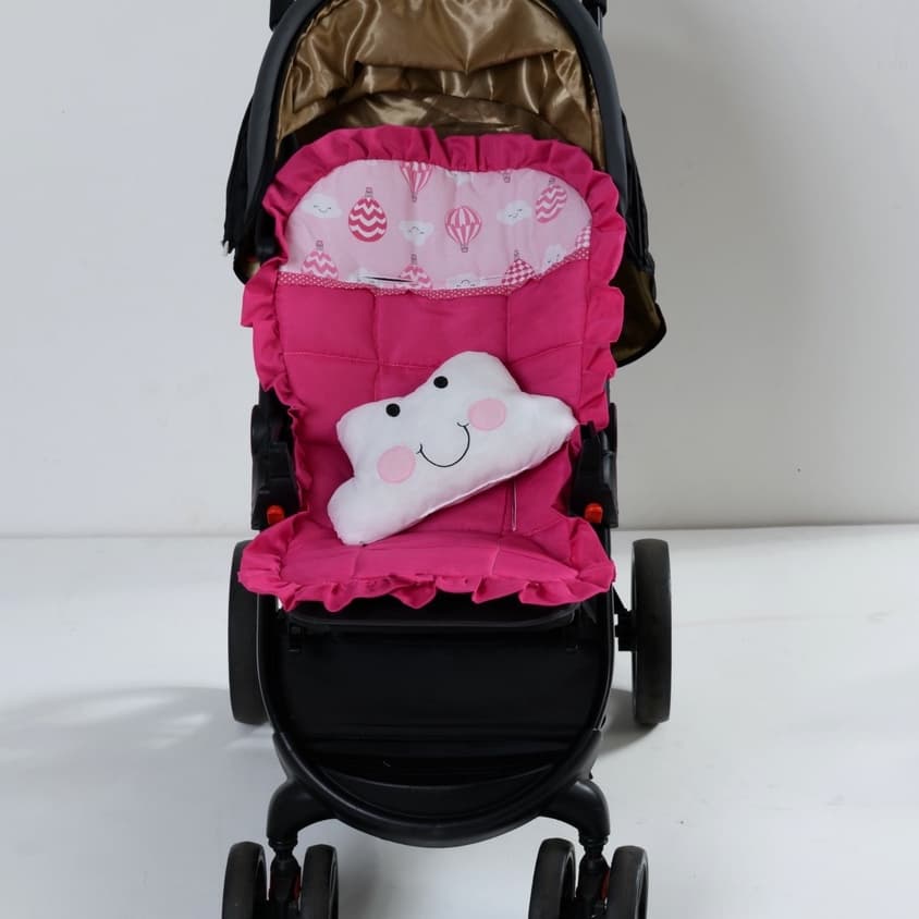Capa Carrinho Acolchoada Balão Pink ou Balões Rosa Menina 100% Algodão