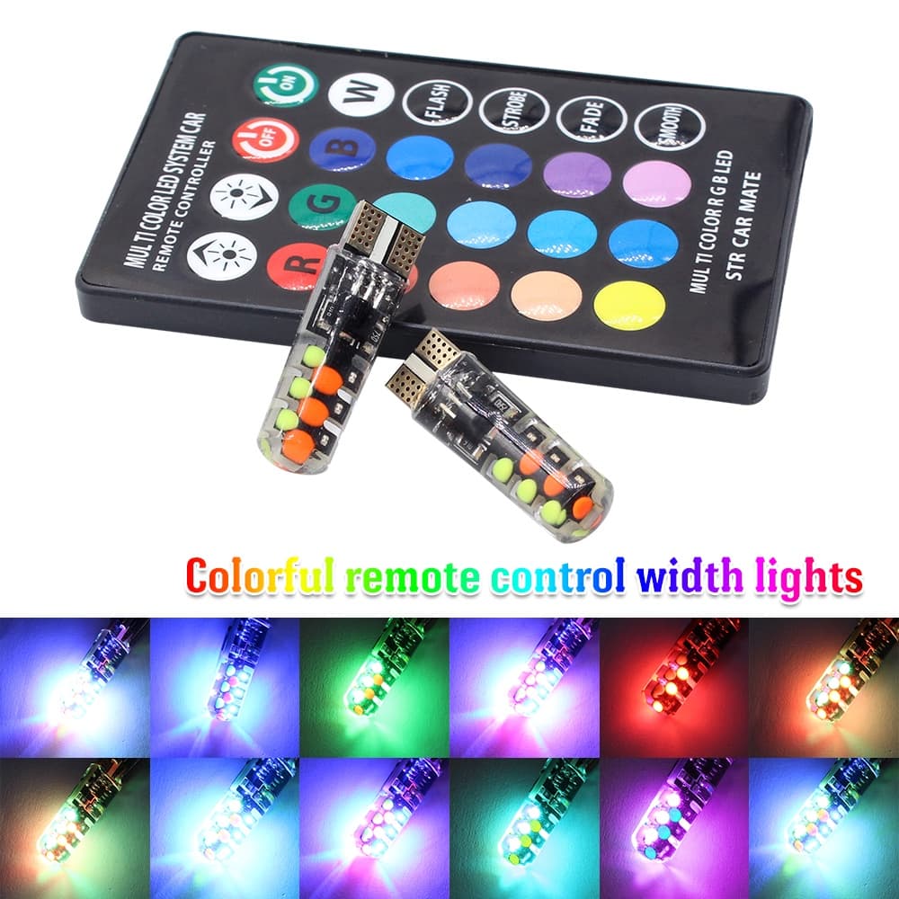 T10 2 Pcs Lâmpadas + Lâmpada Remota W5W RGB LED COB Com Controle Remoto Shell Silicone Strobe Flash Colorido