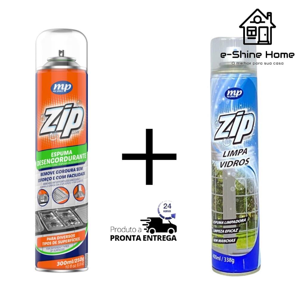 Espuma Desengordurante 300 ml.+ Limpa Vidros 400 ml. Zip Clean