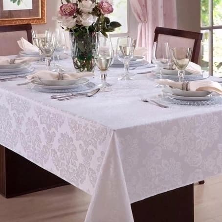 Toalha Forro de Mesa Jacquard Luxo 5,00 X 1,40 18 Cadeiras Branco Sala de Estar, Cozinha e Área