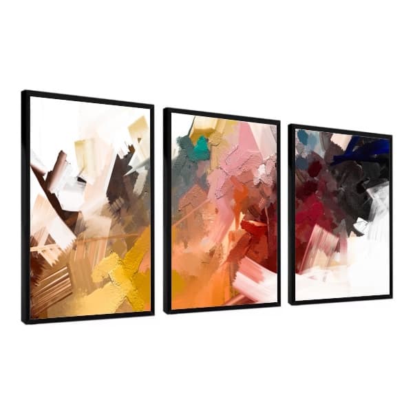 Kit 3 quadros decorativos abstrato para sala quarto