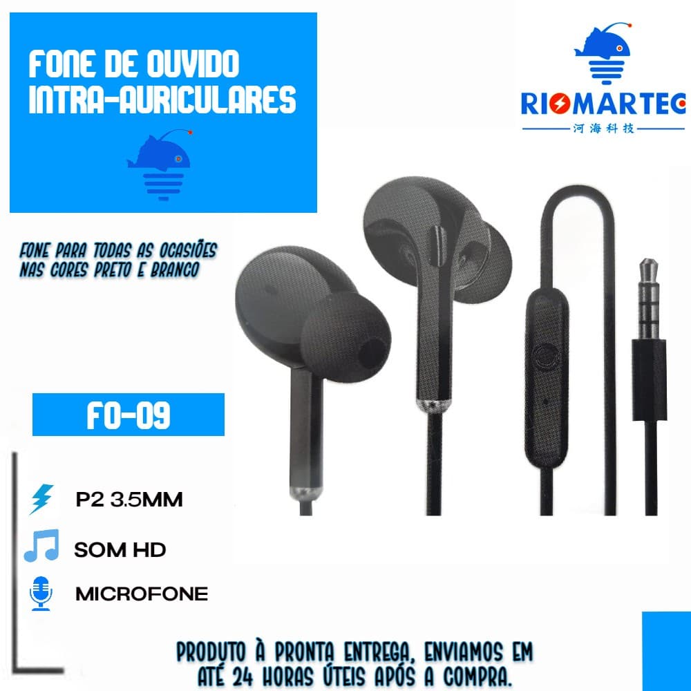 fone de ouvido com microfone estereo com caixinha Riomar FO-09 cores variadas.