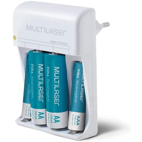 Carregador De Pilha Multilaser Aa/aaa + 2 Pilhas AA 2500Mah + 2 Pilhas AAA 1000Mah - CB045 Original
