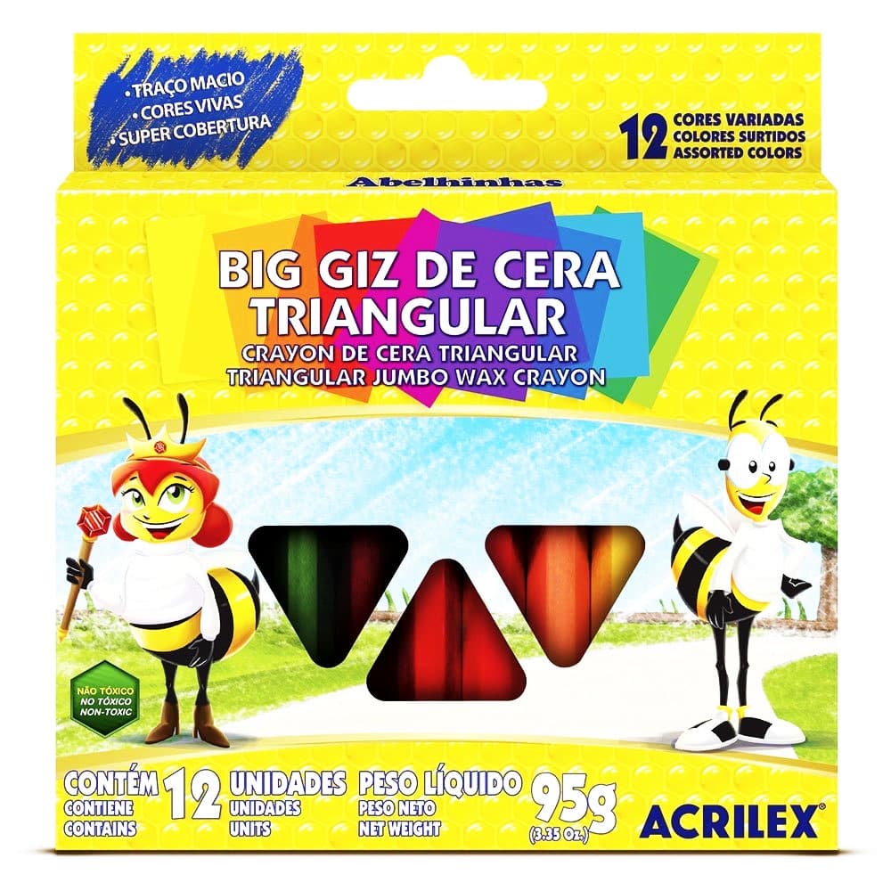 Giz de Cera Acrilex Big Triangular com 12 Cores