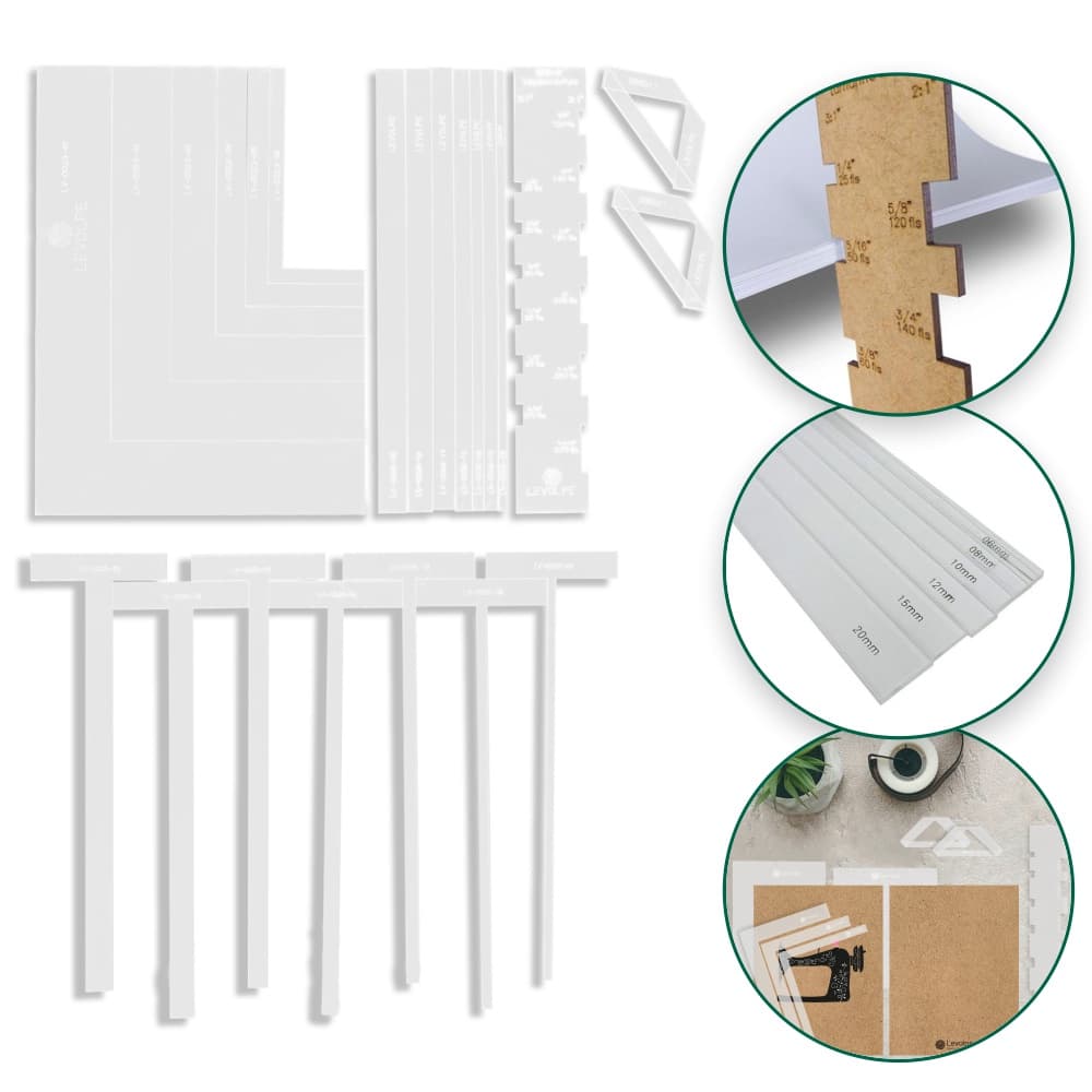 Kit Gabarito Acrílico Régua Fio De Cabelo Esquadros T Cartonagem Wire O