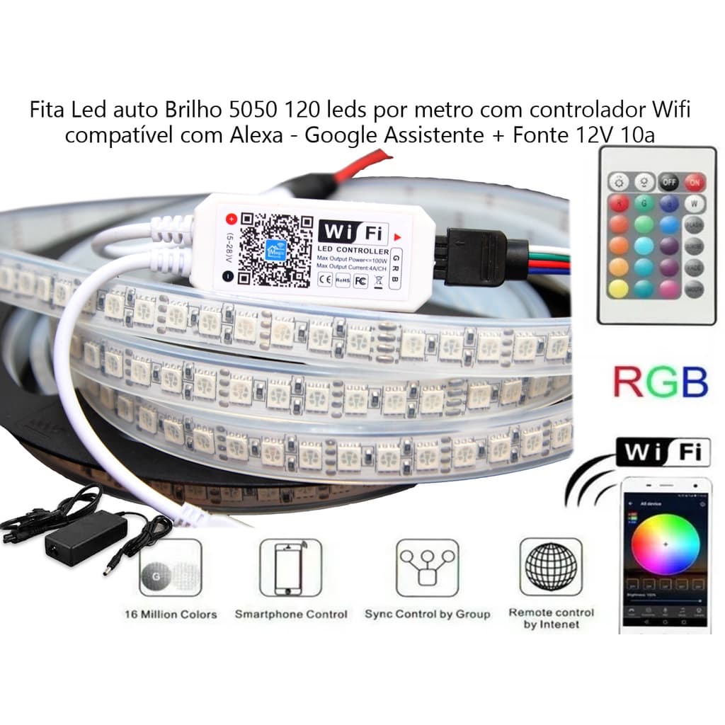 Fita Super Led Smart Rgb 5m 600leds Wifi Alexa Google Home