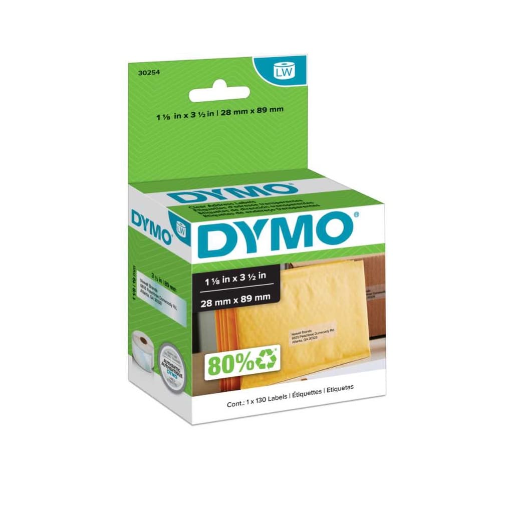 Etiqueta translúcida para impressora térmica DYMO Label Writer - rolo c/ 130un 2,9 x 8,9cm