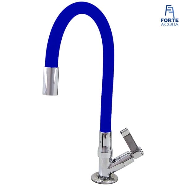 Torneira Cozinha Gourmet Bancada MESA Tubo Flexível Cor AZUL Base METAL