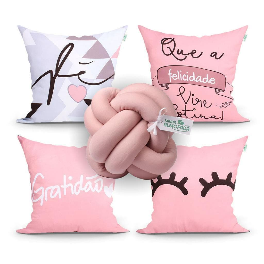 Almofada Decorativa Rosê 4 Unidades 45cm x 45cm com Refil de Silicone + Almofada Nó Escandinavo