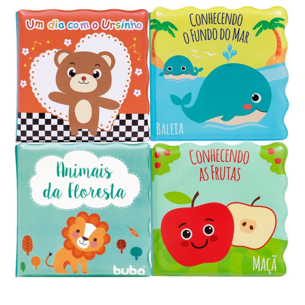 Brinquedo De Banheira Para Hora Do Banho Impermeável Infantil Bebe Menino Menina Kit 4 Livrinhos Educativo Buba