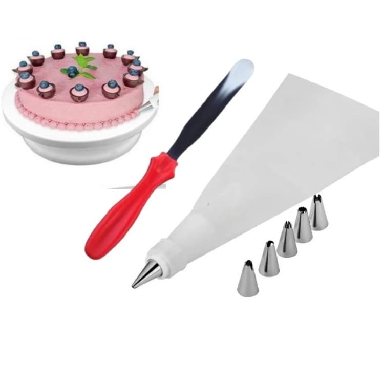 Kit Jogo Confeiteiro 8 peças Saco com Bico e Espátula alisadora Inox Bolo Confeitar Conjunto Decorar ganachear