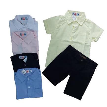 Roupa Infantil Social Festa  Menino Conjunto Bermuda Sarja Preta + Camisa MM 01-08 Casamento