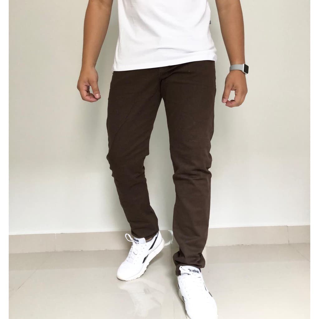 Calça Masculino Marrom  Sarja Slim Com  Elastano Casual Top