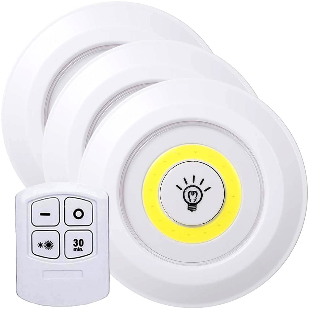Lampada Led Luminaria Sem Fio Com Controle Remoto Premium Kit C/ 3 Para Sala Armário e Áreas Escuras
