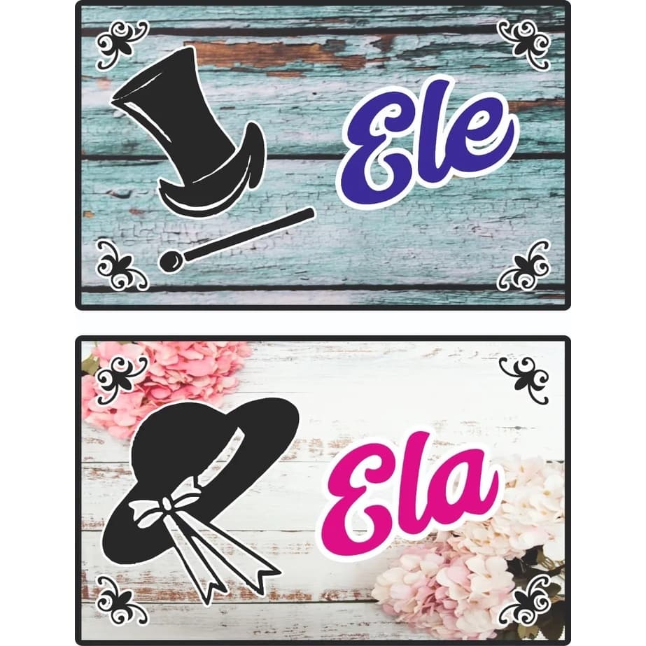 2 Placas Para Identificação De Porta De Banheiro Ele - Ela