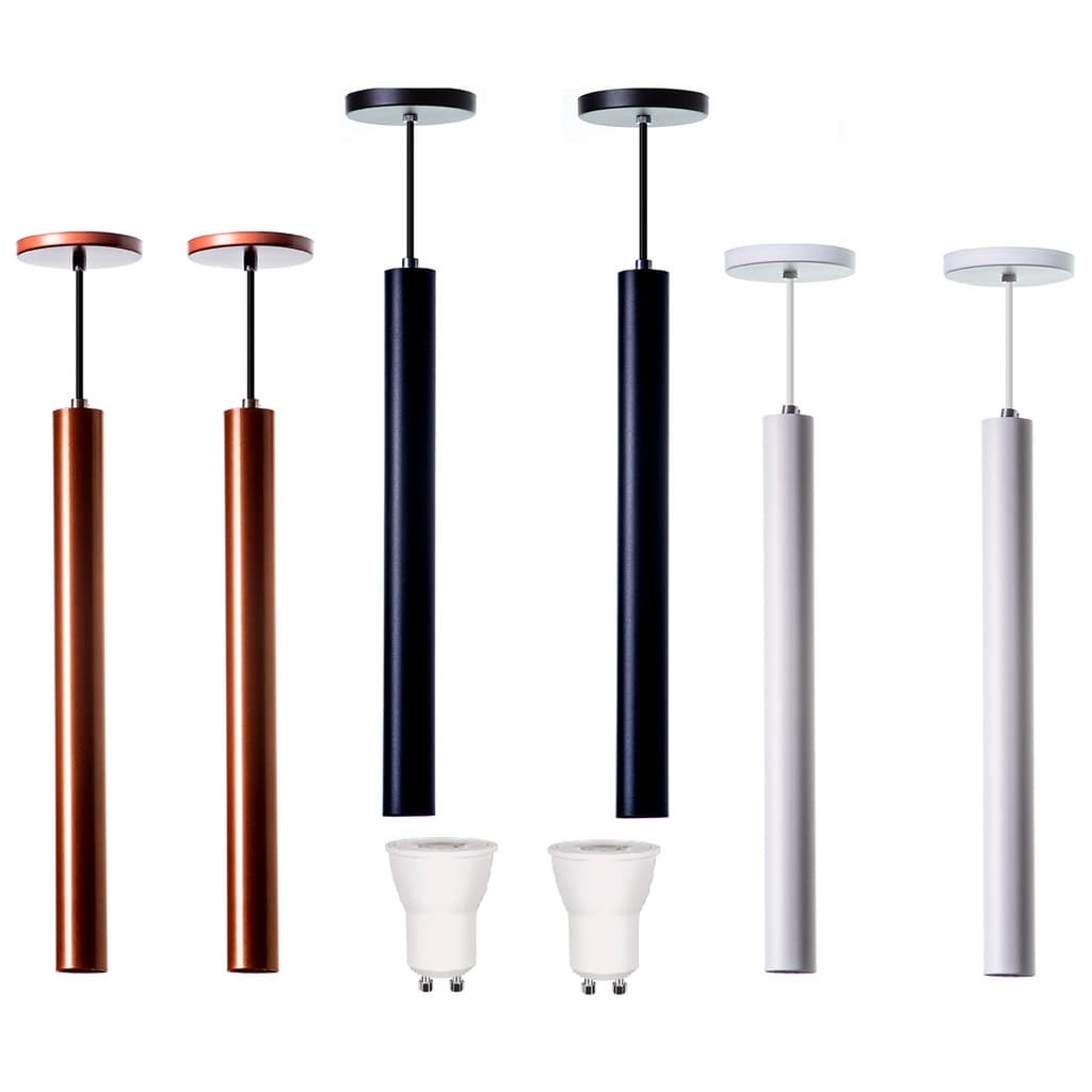 Kit 2 Pendentes Tubo Cilindro Alumínio 30cm Com Lampadas Led 4w