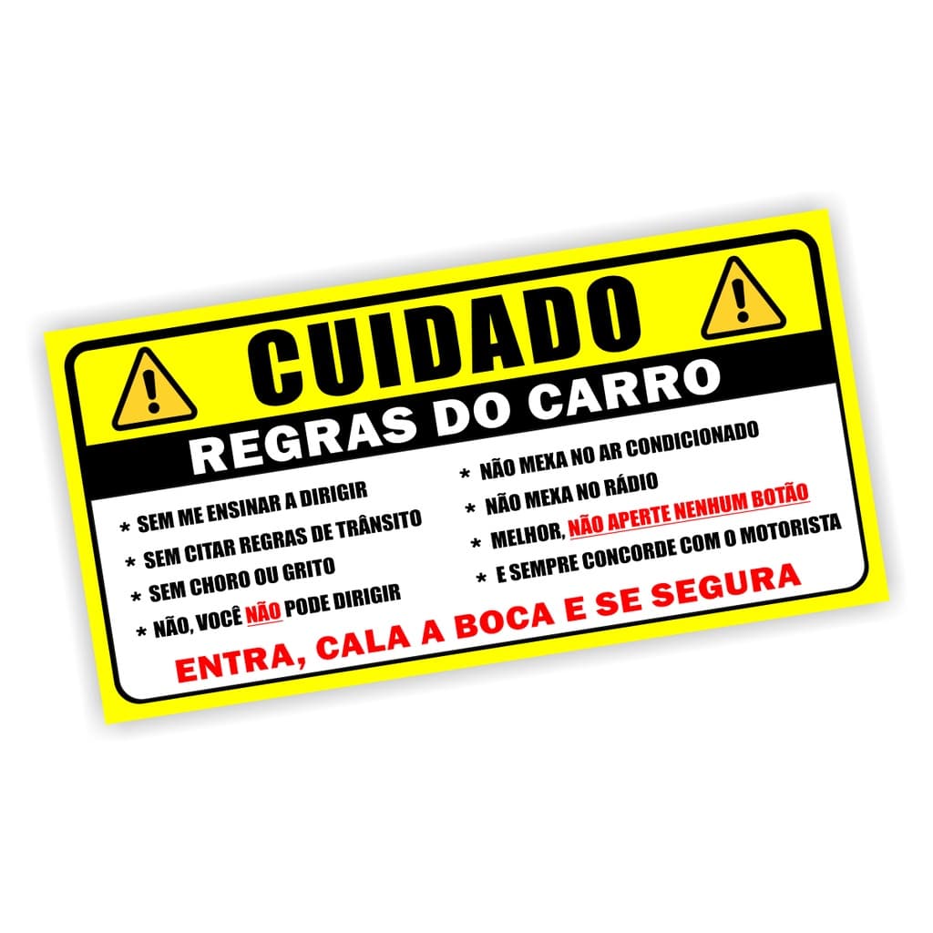 Adesivo Cuidado Regras Do Carro Adesivo Engraçado Passageiro