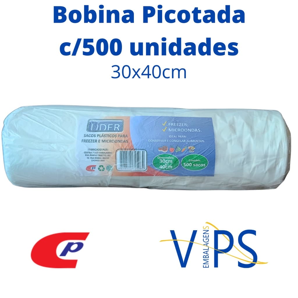 Bobina Picotada Plástica LÍDER 30x40 C/500 Centralplast.