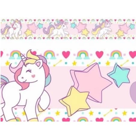5 Metros Faixas decorativas Adesiva Infantil Menina Unicórnio Rosa Quarto Star = 206