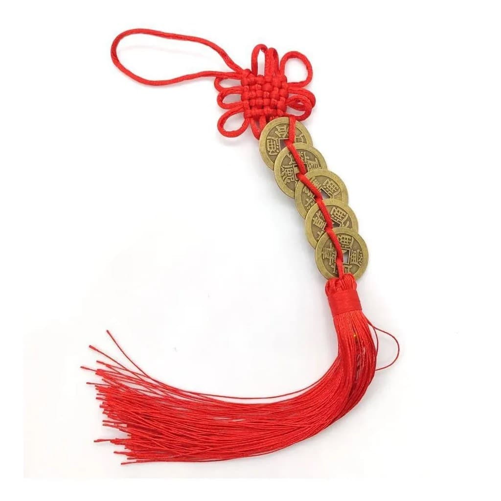 Chaveiro Amuleto Moeda Chinesa Móbile 5 Moedas I Ching - Talismã Da Sorte
