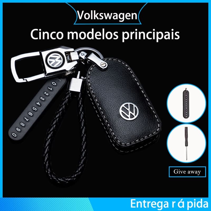 emblema chaveiro capa chave for volkswagen Couro genuíno Protetor de chave do carro
