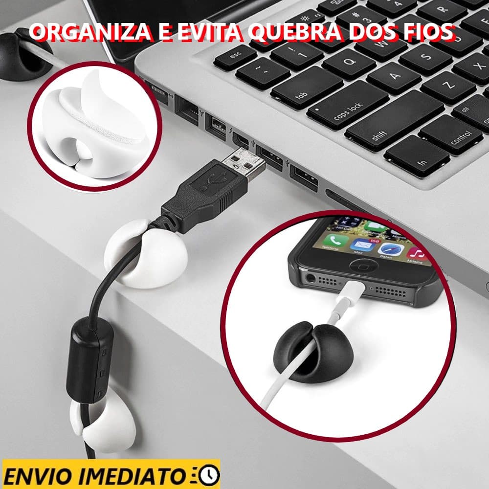 Kit Organizador de cabos Fios Adesivo Mesa Celular Notebook Computador TV Iphone Android Carregador Fonte