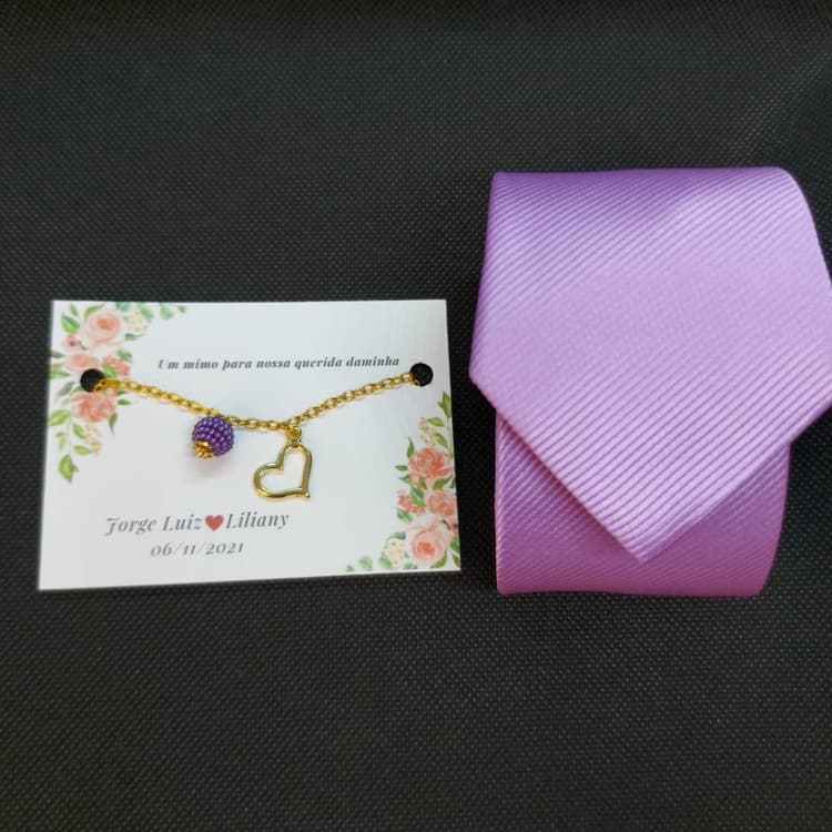 kit Gravata para padrinho com pulseira para madrinha Lilás Lavanda para casamento