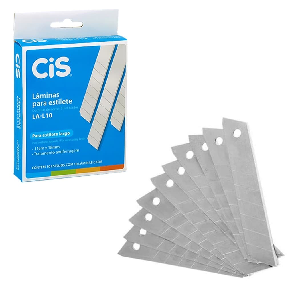 Lâmina Para Estilete 18mm Cis 100 Lâminas Antiferrugem Trabalho Escolar