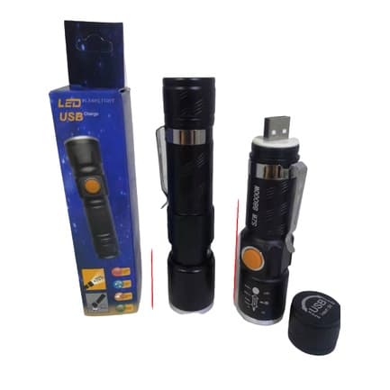 Lanterna Led Portátil T6 / Usb Recarregável Com Zoom Lanterna