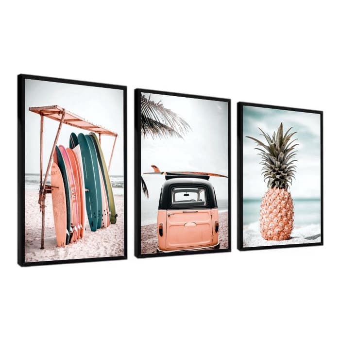Quadros decorativos paisagem praia retro quarto sala