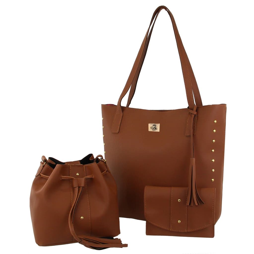 Bolsa Feminino Marrom Com 3 peças Super Versátil Bolsa Grande Média e Pequena