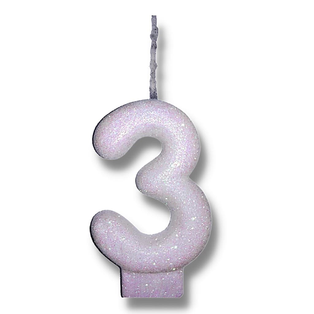 Velas Super Max De Aniversário Branco - Números + Glitter -  1 Uni