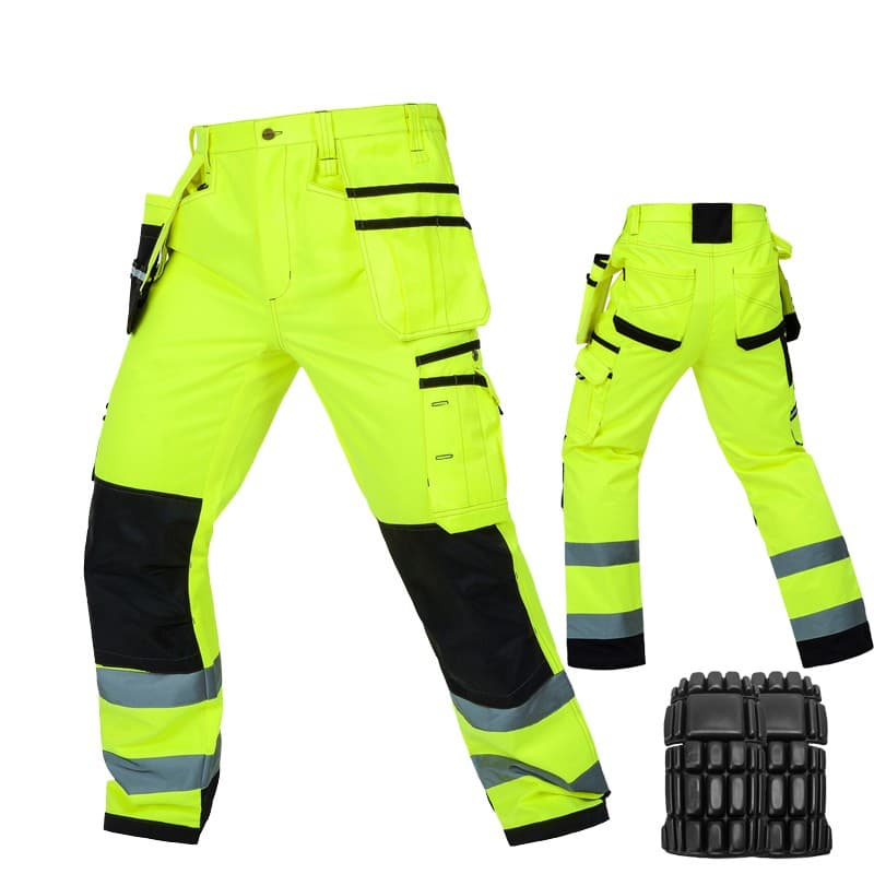 Calças De Trabalho Masculinas Reflexivas De Alta Visibilidade Multi-Bolsos Com Joelheiras Workwear Carga De Segurança Pr