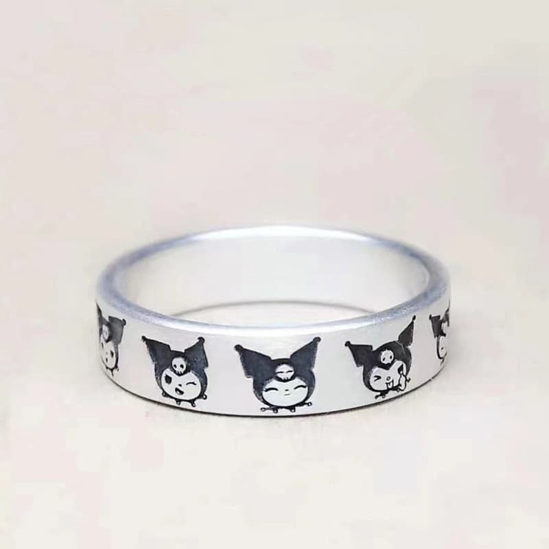 Fashion New White Copper Plated S925 Silver Couple Ring Men and Women Cute Pattern Anime Protagonist Adjustable Cartoon