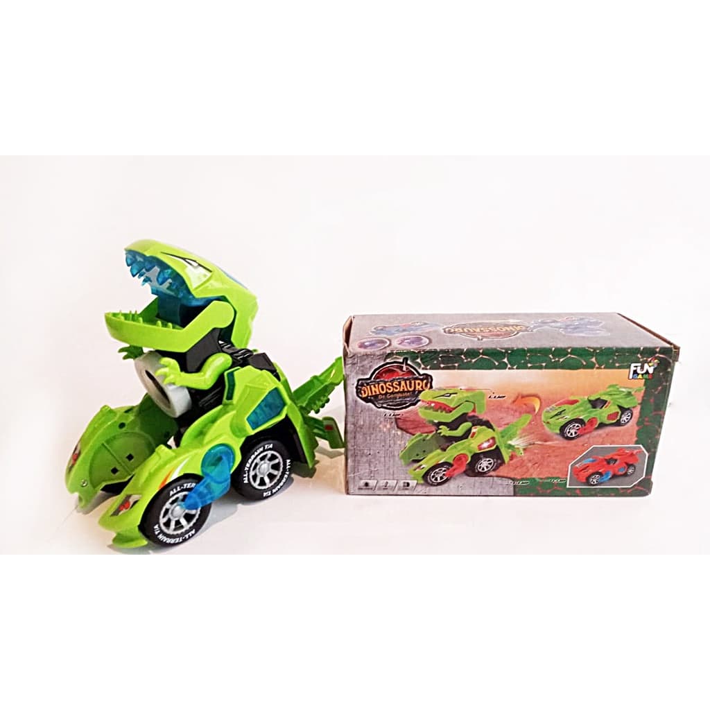 Carro Dinossauro Vira Robô Dino T-rex C/ Luz Som Bate Volta