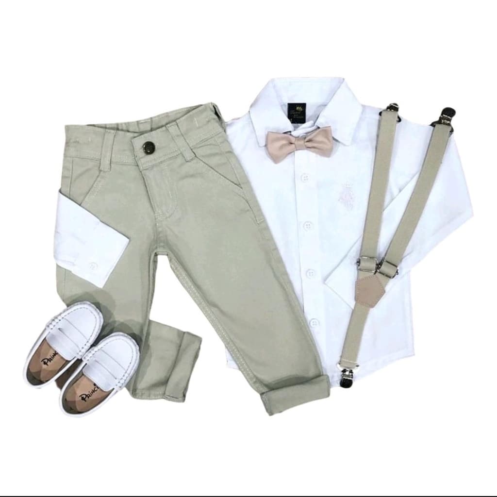 Roupa Masculina Infantil Conjunto Social Batizado Bege Menino Bebê Promoção P ao 3