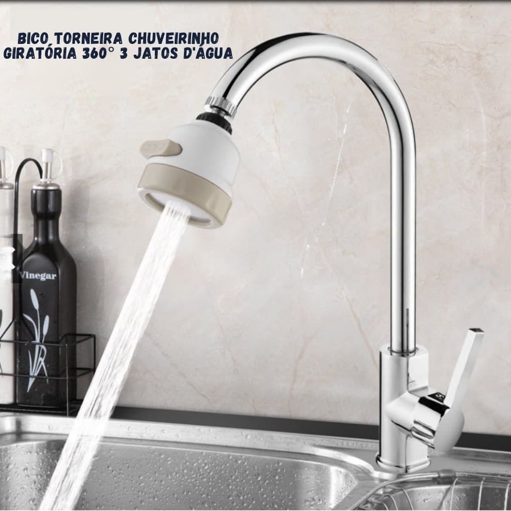 Bico Torneira Chuveirinho Giratória 360° 3 Jatos D'água Flex Adaptador com Ajuste De Rotação