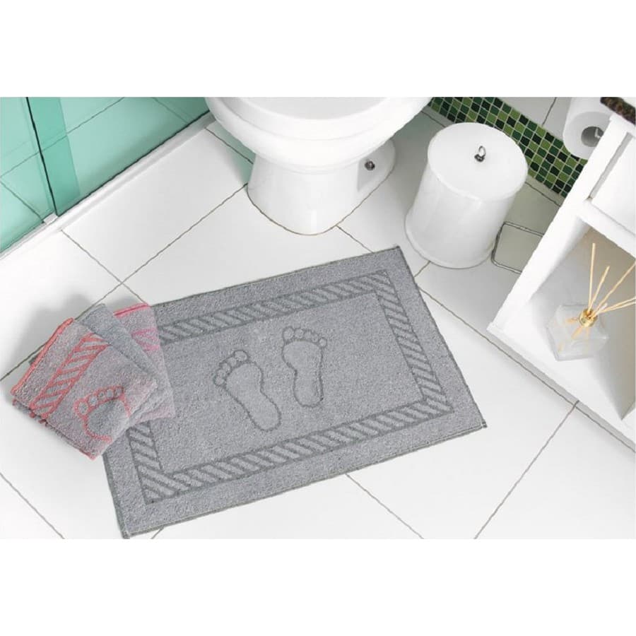 kit 3 Tapete para banheiro escuro 45cm x 70cm Piso Jacquard Pezinho 100% algodão grossa absorvente