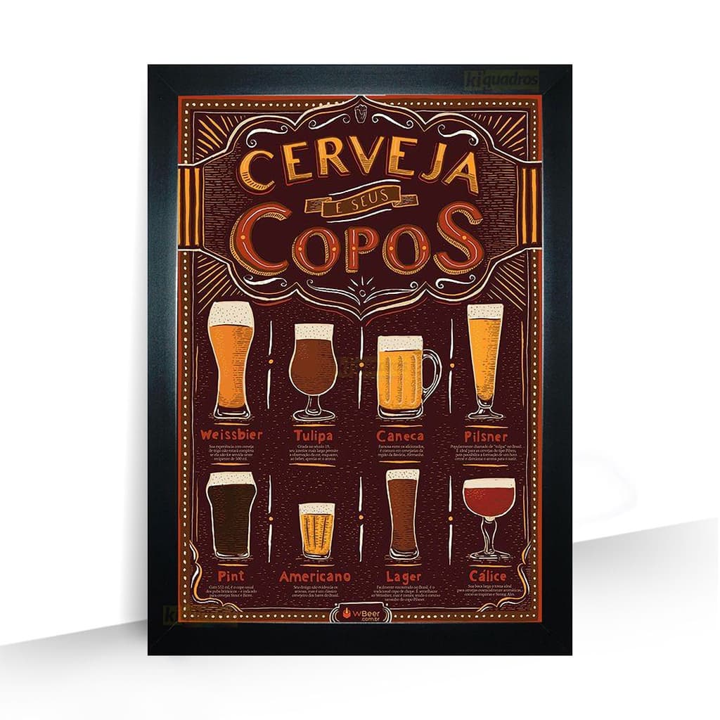 Quadro Decorativo Cerveja Bar Barbearia Moldura 44cm