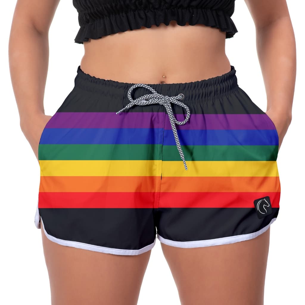 Short Feminino Moda Praia Premium Estilo Casual Soltinho Com Bolsos e Secagem Rápida Arco-Íris