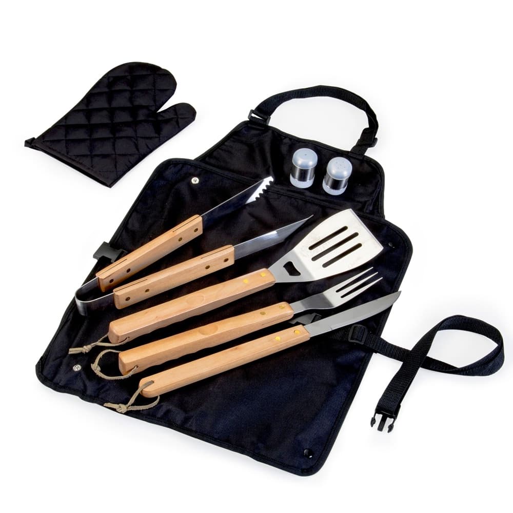 Kit Churrasco 8 Peças Com Avental E Talheres Em Aço Inox