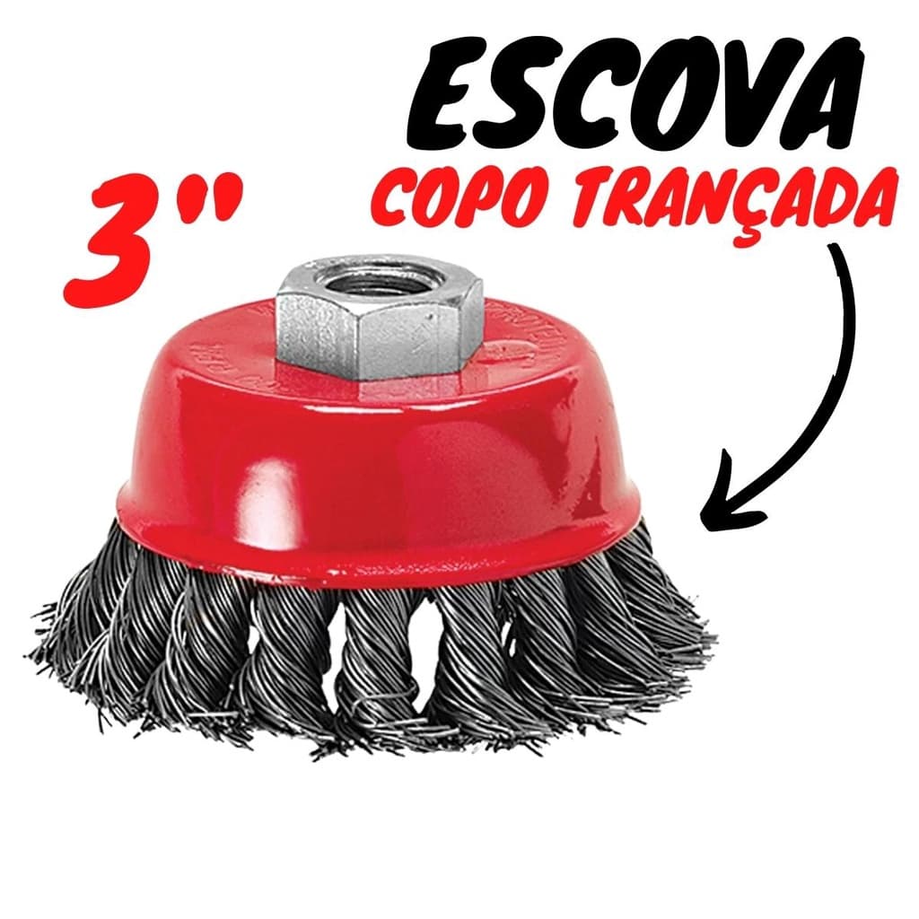Escova de Aço Copo 3" Trançada Reforçada Industrial
