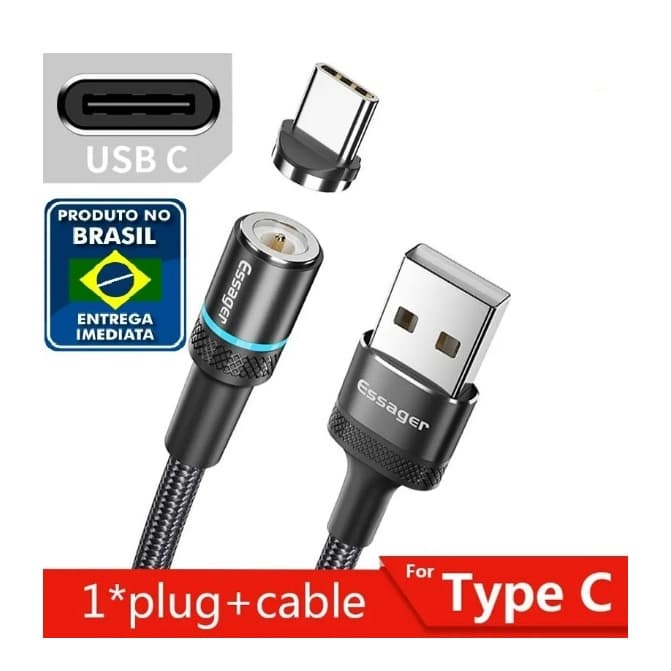 Cabo carregador Type-c Essager Magnético Arredondado 2m 3a