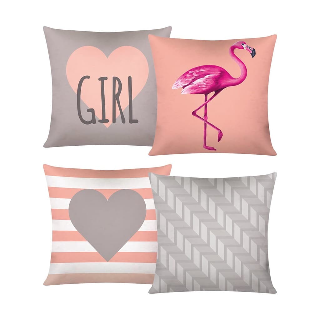 Kit 04 Capas De Almofada 42x42 De Luxo Estampa Flamingo