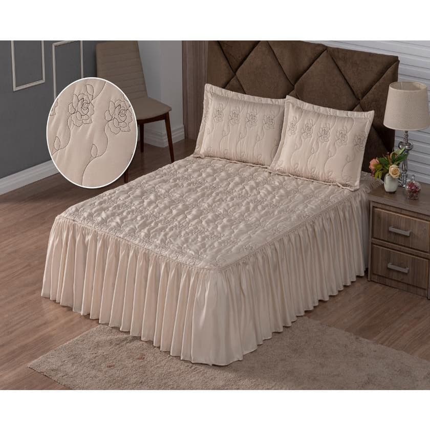 Colcha Coxa Para Cama de Casal Bordado Vitoria Promocao